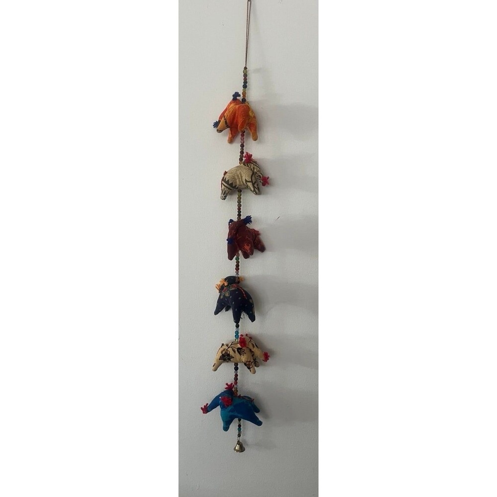 Hanging Fabric Elephants on Beaded Rope Boho